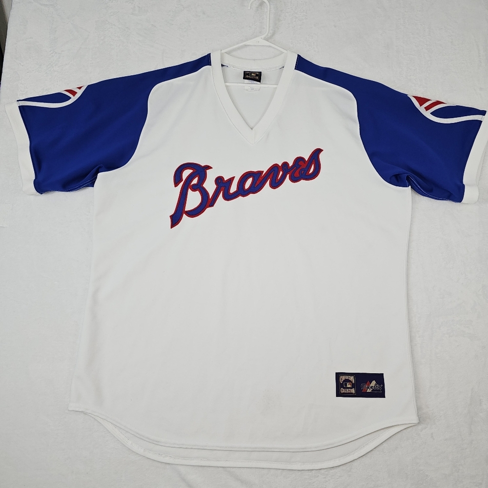 Majestic Jersey Atlanta Braves 2XL White Cooperstown Collection Rare XXL Y2K